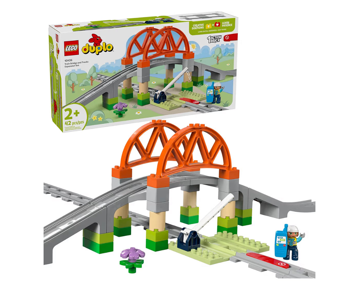 LEGO DUPLO Dorp Treinbrug en Spooruitbreidingstel - 10 Ekstra Stukke Treinspore - Voorskoolse en Peuter Treinstel