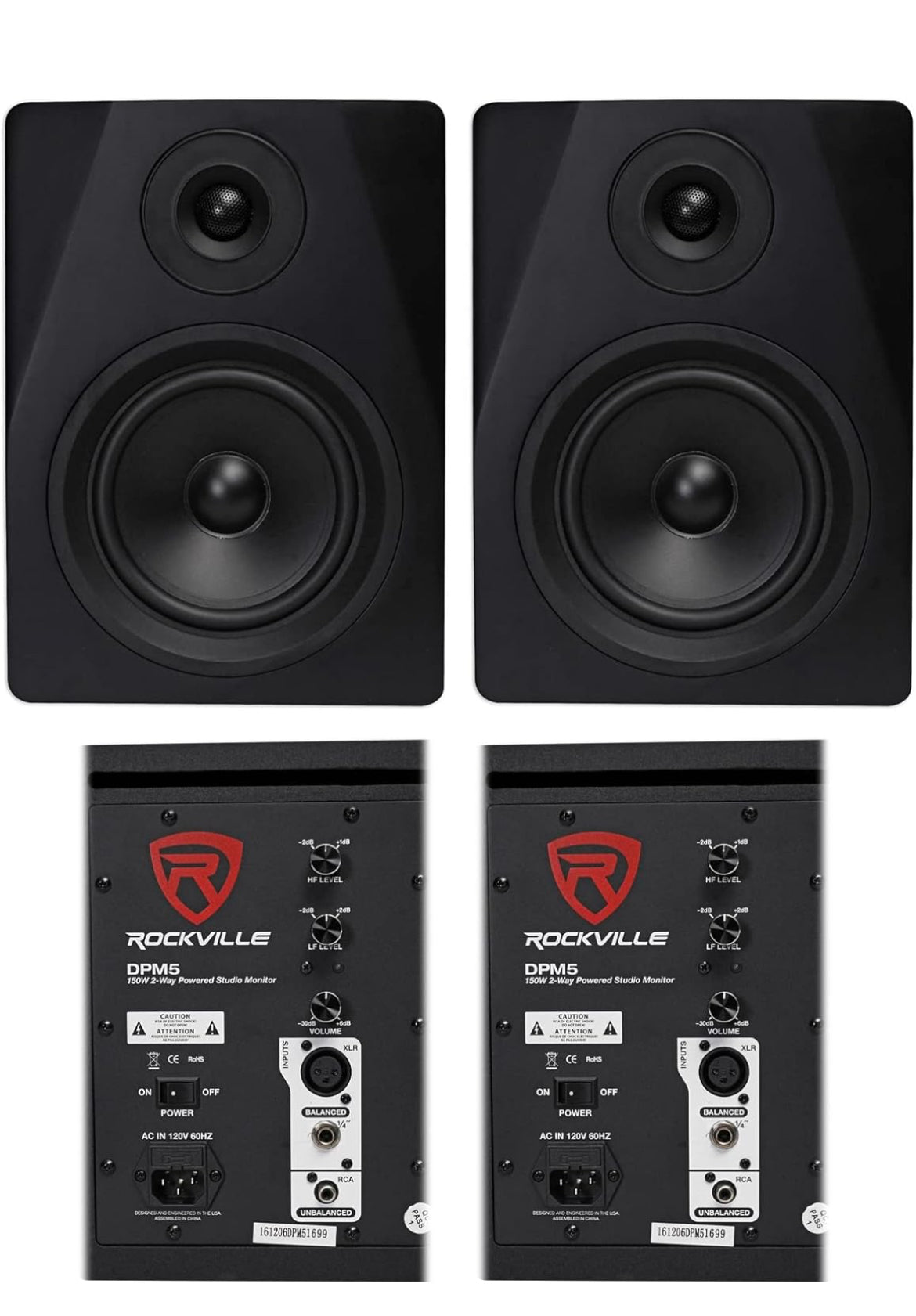 Rockville (2) DPM5B Dual Powered 5.25" 300 Watt Active Studio Monitor Speakers