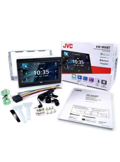 JVC KW-M56BT Apple CarPlay Android Auto Multimedia Speler met 6.8" Kapasitiewe Raakskerm, Bluetooth Oudio en Handsfree Oproepe, MP3 Speler, Dubbel DIN, 13-Band EQ, SiriusXM, AM/FM Motorradio