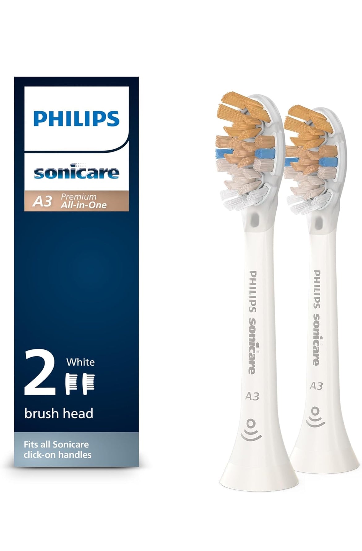 Philips Sonicare A3 Premium Alles-in-Een, Oorspronklike Vervangings-tandeborselkoppe, Wit (2 Stuks) HX9092/65
