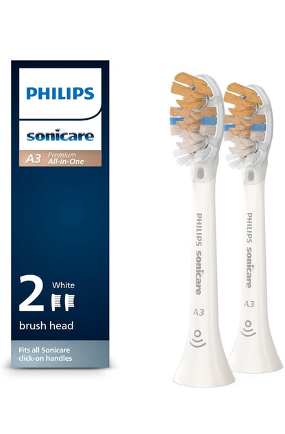 Philips Sonicare A3 Premium Alles-in-Een, Oorspronklike Vervangings-tandeborselkoppe, Wit (2 Stuks) HX9092/65