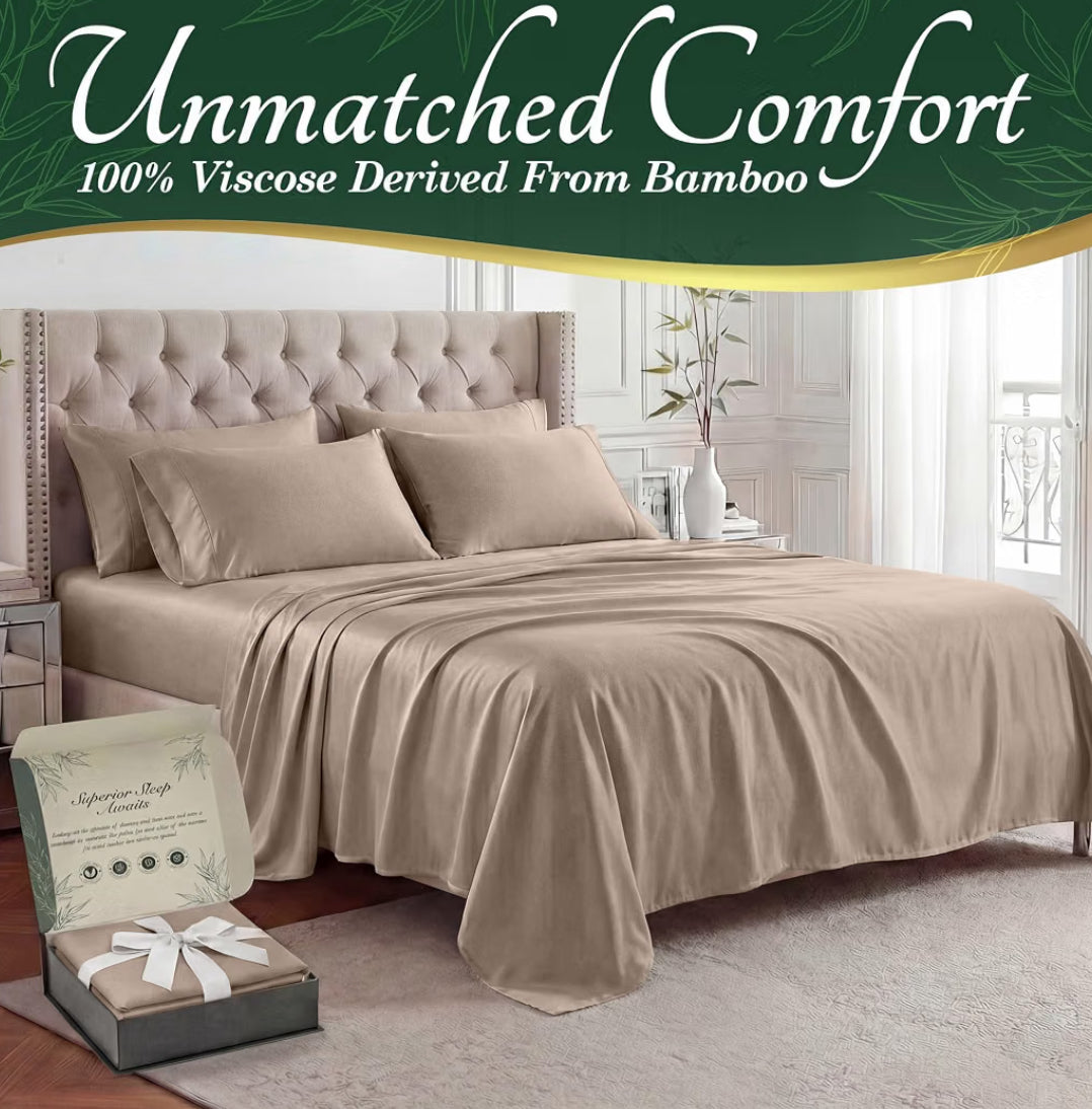 DECOLURE 100% Viscose Derived from Bamboo Sheets King Size - Luxury 6 Pc Naturally Cooling Sheets, Ultra Soft Bed Set - Deep 17" Pockets, Durable Double Stitching, Oeko Tex Standard (Taupe)