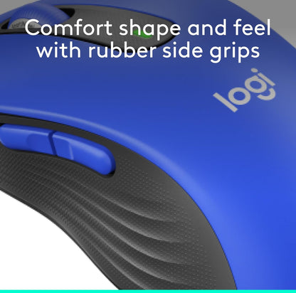 Logitech Draadlose Muis Signature M650 L Volgrootte - Groot Hande, Stil Klieke, Aanpasbare Knoppies, Bluetooth, PC/Mac/Chromebook - Klassieke Blou, Regshandig, Groot