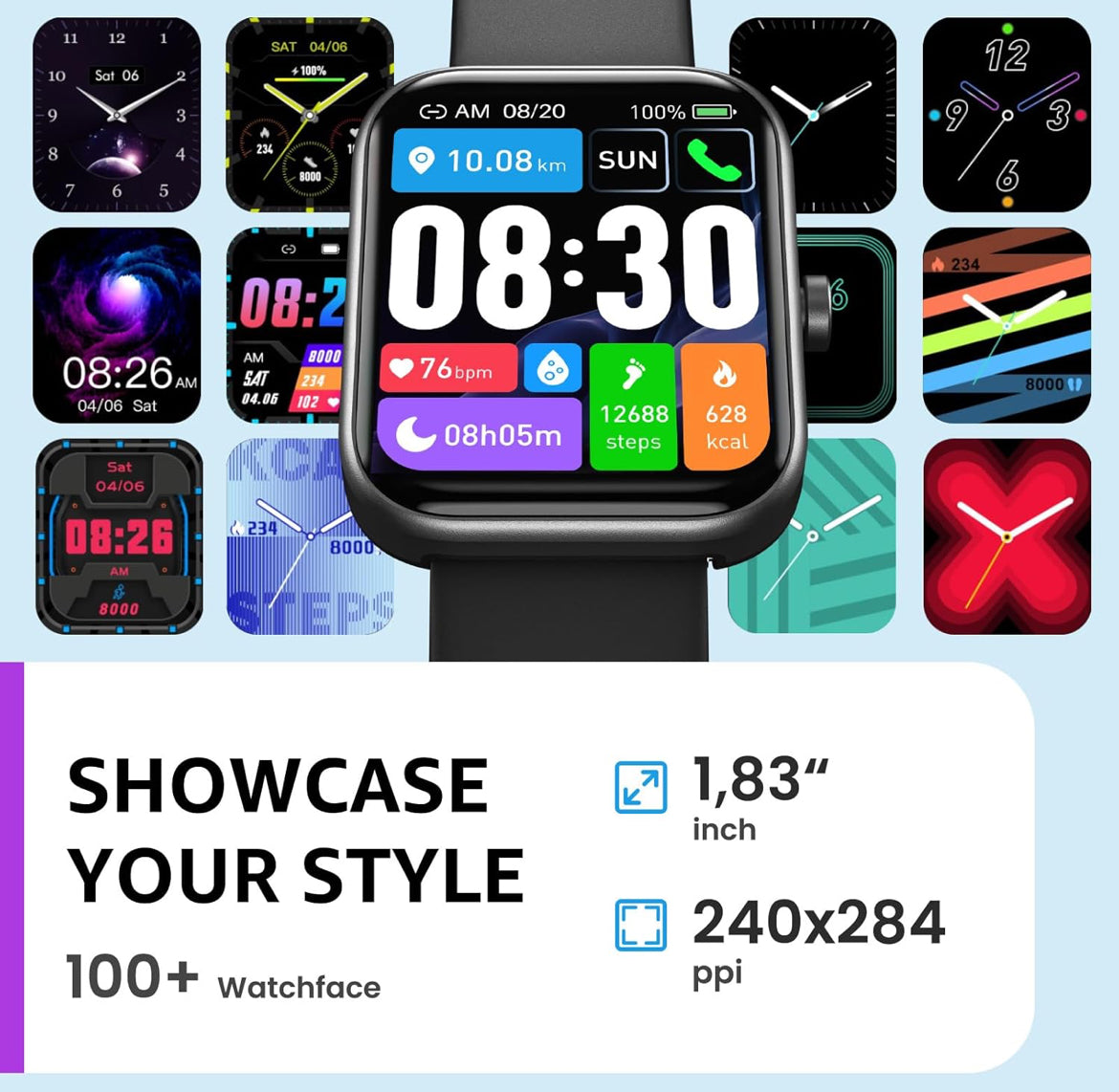 S3 Smart Watch for Men & Women, 1.83" HD Touchscreen, Bluetooth,IP68 Waterproof, Compatible with iOS & Android
