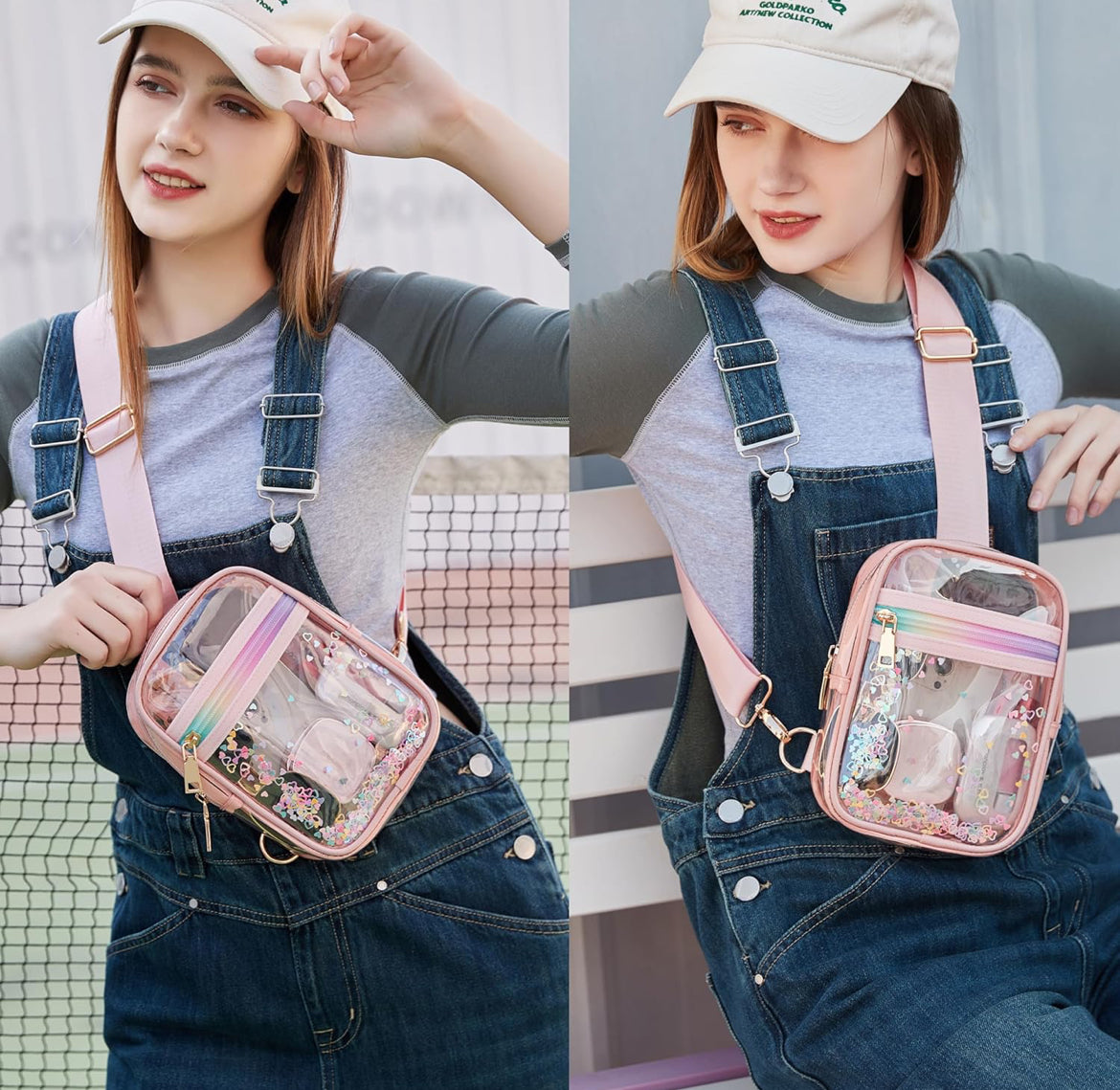 Clear Crossbody Bags for Women Girls Stadium Approved Sling Pack Bag Shoulder Belt Purses Transparent Chest Backpack