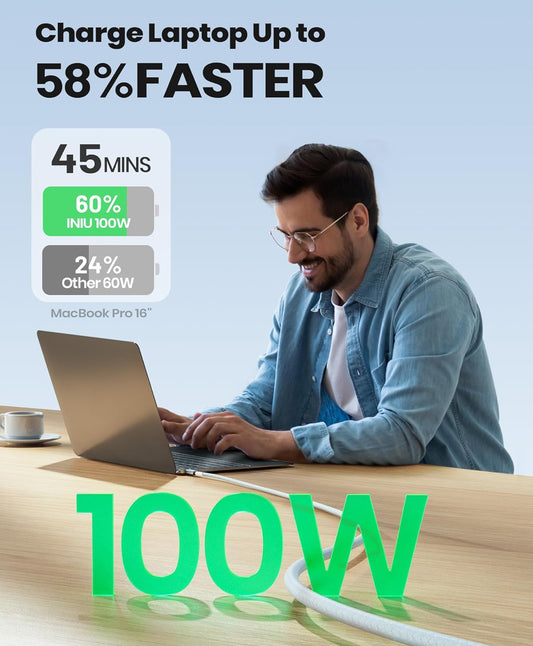 INIU USB-C na USB-C Kabel, [1m, 2-pak] Tipe C Laaikabel vir iPhone 16 15 Pro Max Samsung Galaxy S23 S22 S21 Note 10 MacBook iPad en Meer