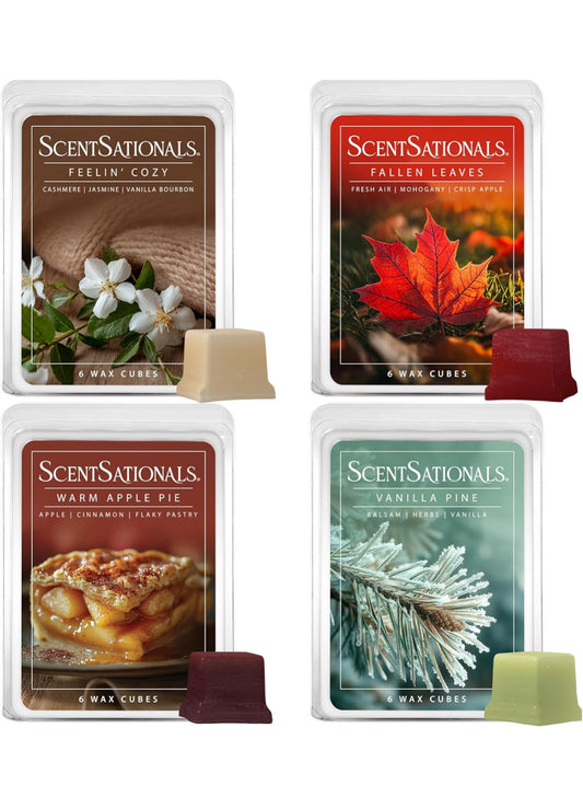 Scentsationals Fall Wax Melts Long Lasting Wax Cubes – Includes Warm Apple Pie, Vanilla Pine, Fallen Leaves & Feelin Cozy - 10oz (PACK OF 4)