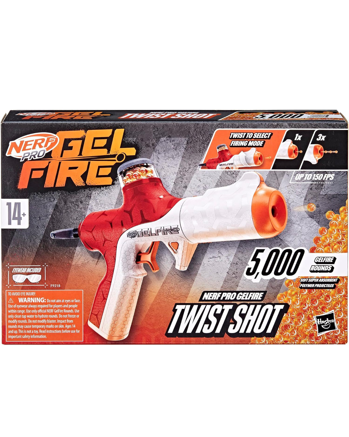 Nerf Pro Gelfire Twist Shot Blaster, 150 FPS, 5,000 Gelfire Rounds, T-Pull Priming, Integrated 80 Round Hopper, Eyewear, Ages 14+