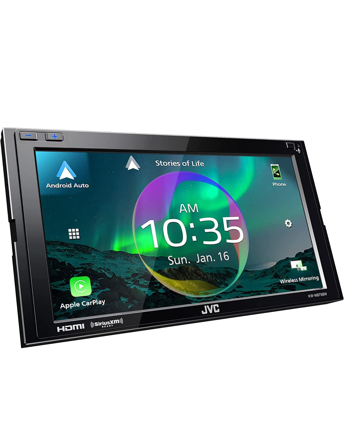 JVC Built in Wi-Fi for Wireless CarPlay Android Auto, 6.8" LCD Touchscreen Display, AM/FM, Bluetooth, MP3 Player, USB Port, Double DIN, 13-Band EQ, SiriusXM Car Radio