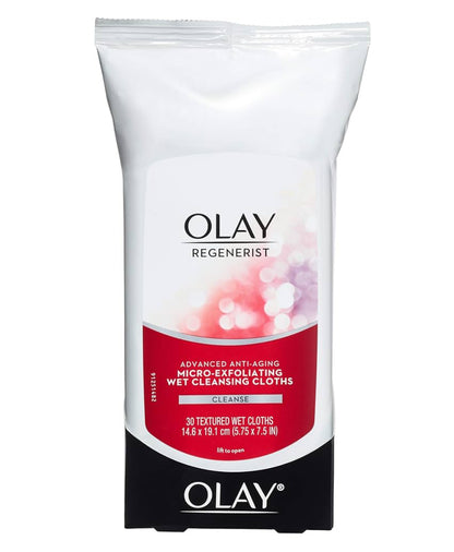 Olay Grimeringverwyderingsdoekies, Regenerist Mikro-afskilferende Nat Skoonmaakdoekies skilfer af, verfris, maak tekstuur glad – 30 st (3 pak)