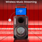 Portable 8 Inches PA Speaker System - Wireless BT Streaming & Karaoke Party Two Wireless Mic, Wired Microphone, Tablet Stand, Flashing Party Lights, MP3/USB//FM Radio