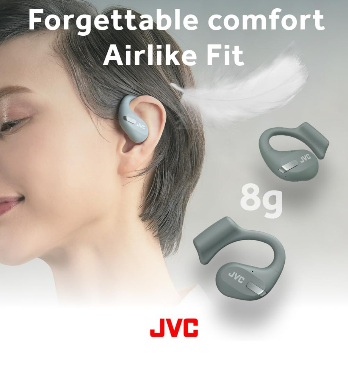 JVC New Nearphones Open Ear True Wireless Headphones with 16mm Large Drivers for Powerful Sound, Single Ear use, Compact Size, and Long Battery Life (up to 38 Hours) - HANP50TG (Green)