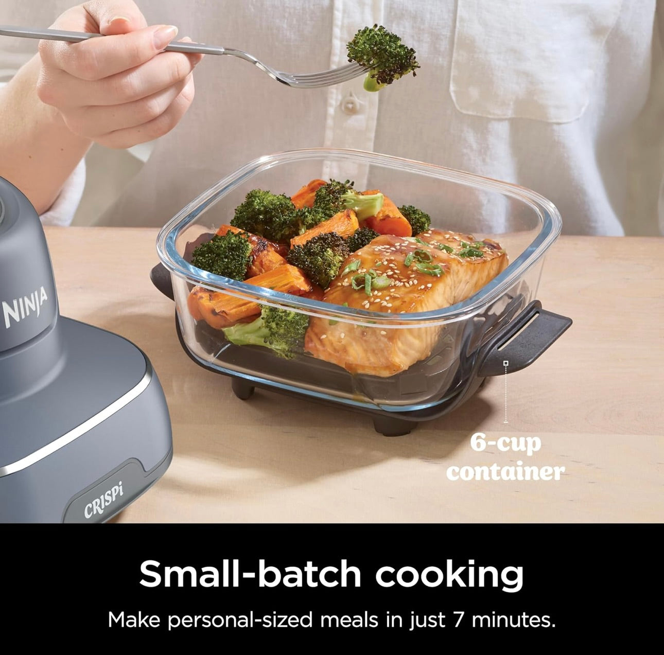 Ninja Crispi 4-in-1 Portable Glass Air Fryer Cooking System, 4QT & 6 Cup Glass Containers with Storage Lids- Cyberspace, FN101GY