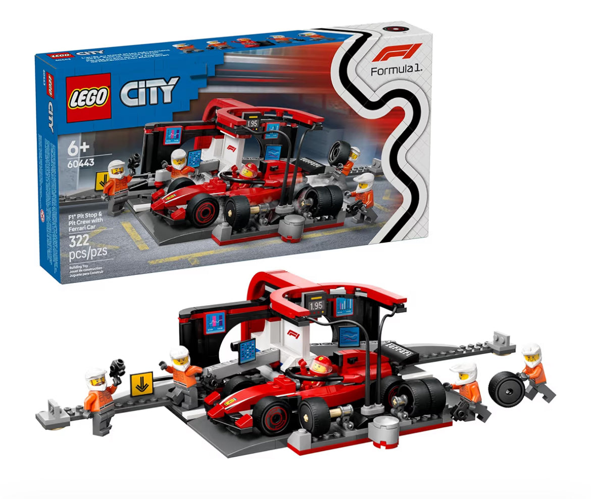 LEGO City F1 Kuipstop & Kuiperspan met Ferrari-motor speelding - Modelrenboustel F1-versamelaarstuk