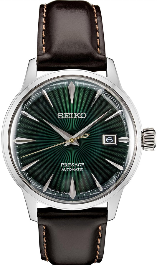 SEIKO Outomatiese Horlosie vir Mans - Presage Cocktail Time - Patroon met Goue Syfers en Datumkalender, 50m Waterbestand