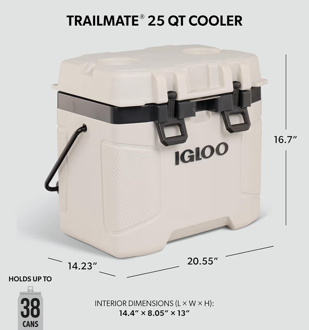 Igloo Trailmate 25QT Cooler Insulated Hard Shell Ice Chest - Bone