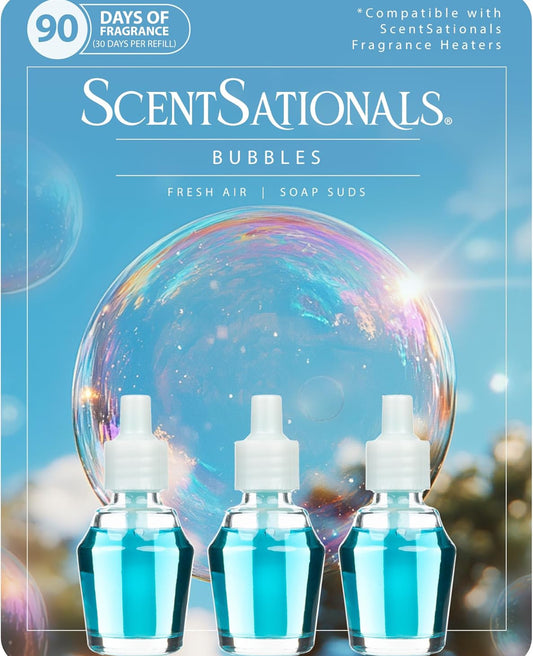 ScentSationals Bubbles Fragrance Oil Plug In Air Freshener Refills 3-Pack - Works w/ Scentsationals Wall Plugs - Packaging May Vary