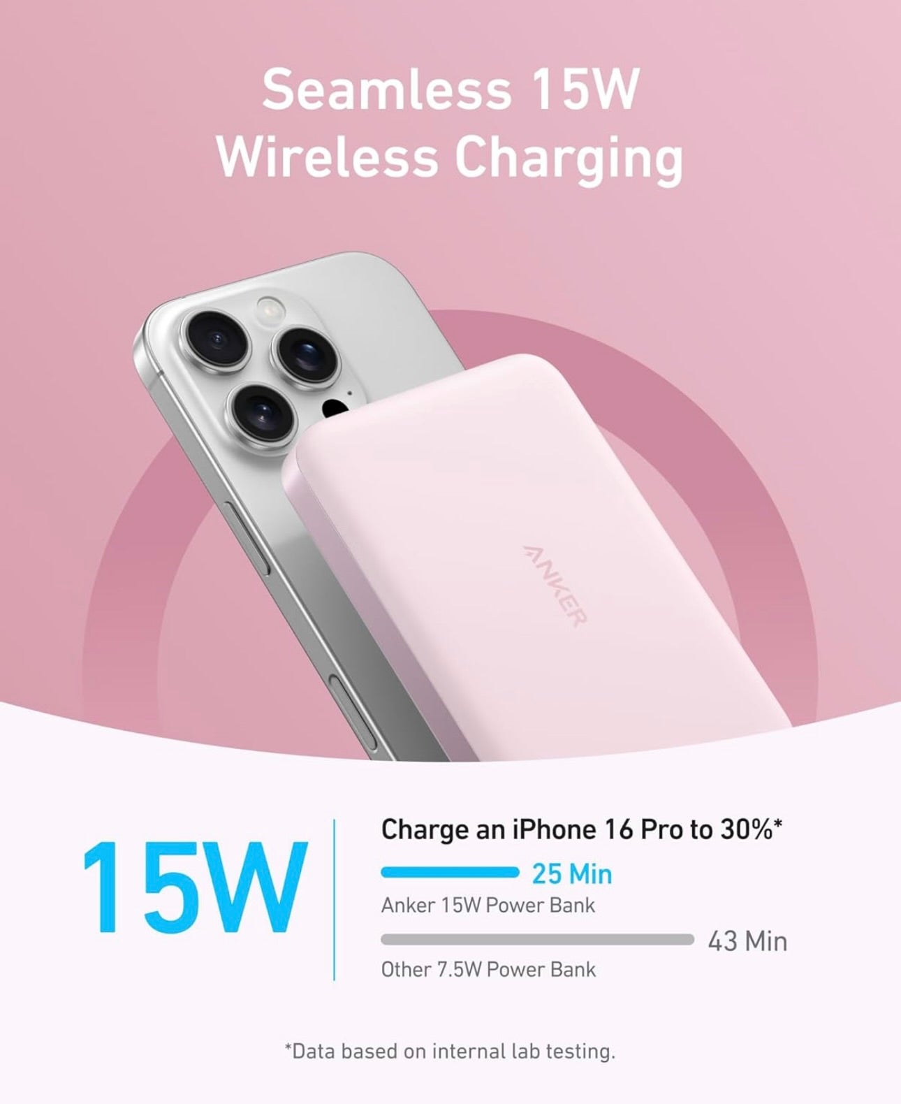 Anker MagGo Power Bank, Ultra Slim 10000mAh Magnetic Battery Pack, Qi2 Certified - ROSE