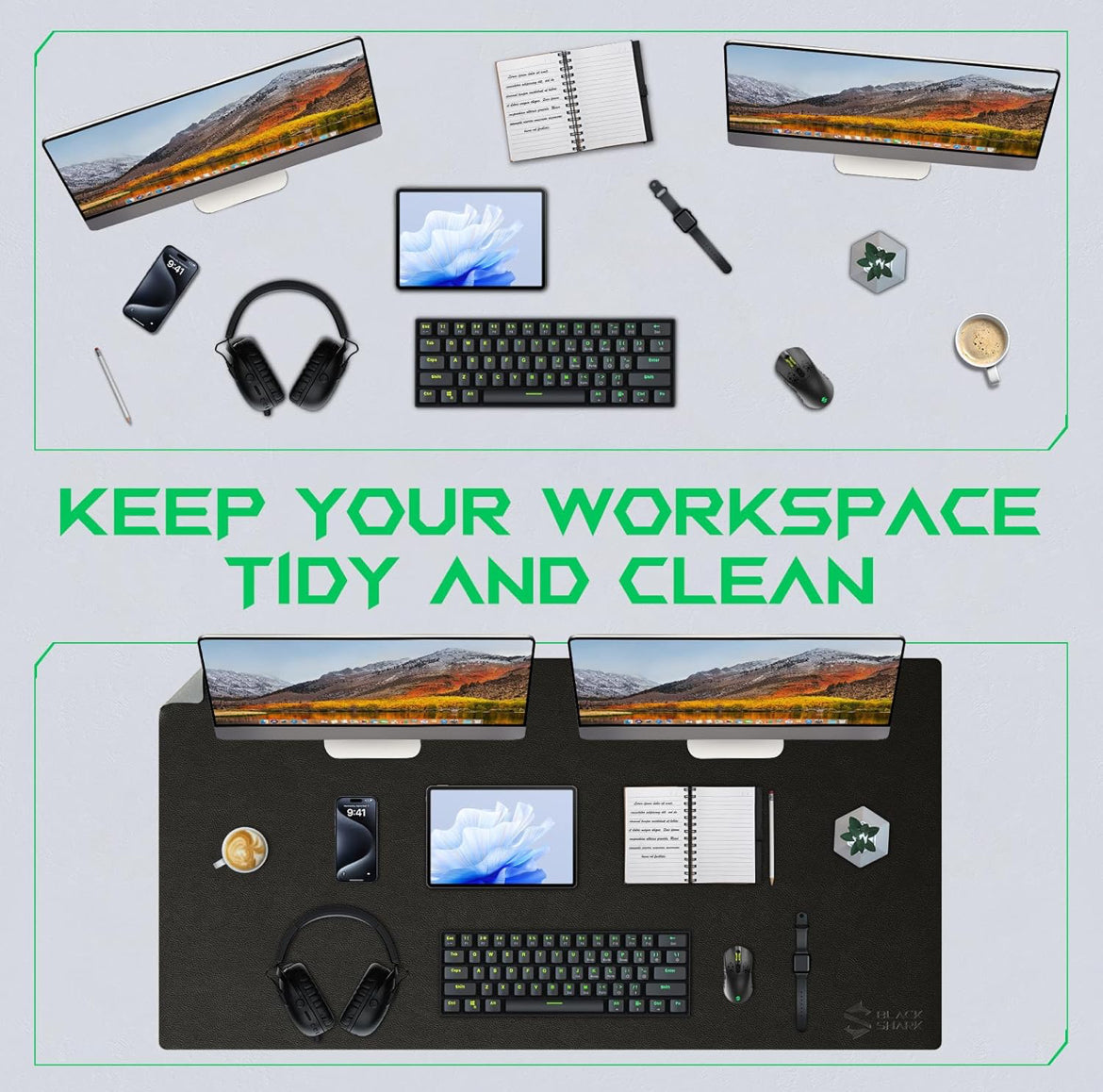 Black Shark Multifunctional Large Desk Pad, Gaming Mouse Pad Manta P11 - Black