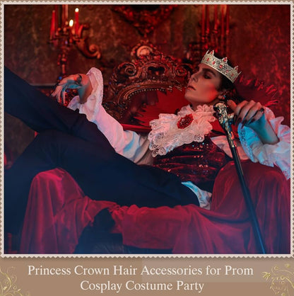 2 Stuks Prom Koning en Koningin Krone vir Mans Vroue Koning Koningin Krone Tiara met Strass vir Trou Verjaarsdag Gradeplegtigheid (Rooi Goud, Rooi Styl)