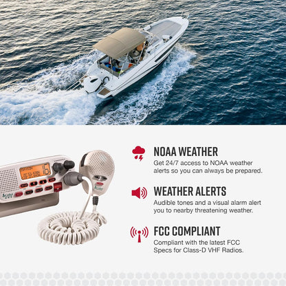 Cobra MR F45-D Vaste-Monteer VHF Marieneradio – 25 Watt VHF, Dompelbaar, LCD-skerm, Geraasdempende Mikrofoon, NOAA Weerkanale, Seinsterktemeter, Skandeerkanale, Wit