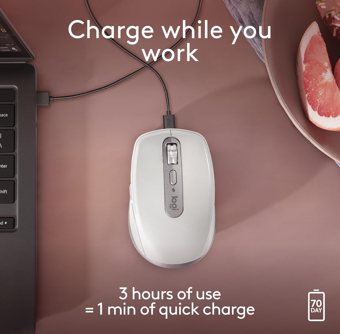 Logitech MX Anywhere 3S vir Mac, Kompakte Koordlose Bluetooth Muis, 8K DPI Enige-Oppervlak Opsporing, Stil Klikke, USB C, Koordlose Muis vir MacBook Pro, MacBook Air, iMac, iPad - Liggrys
