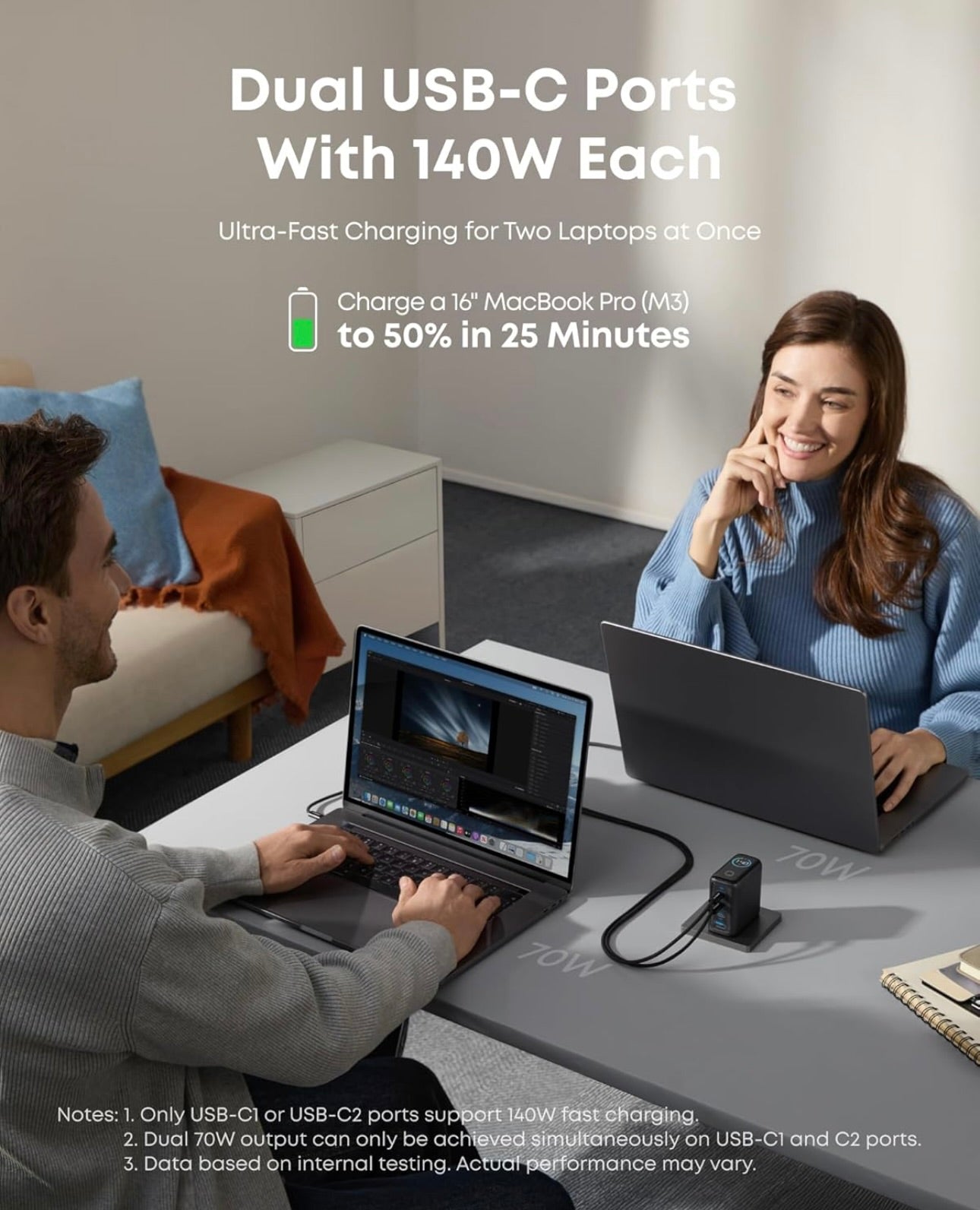 Anker Laptop Charger, 140W MAX USB C Charger, 4-Port Multi-Device Fast Charging, - BLACK