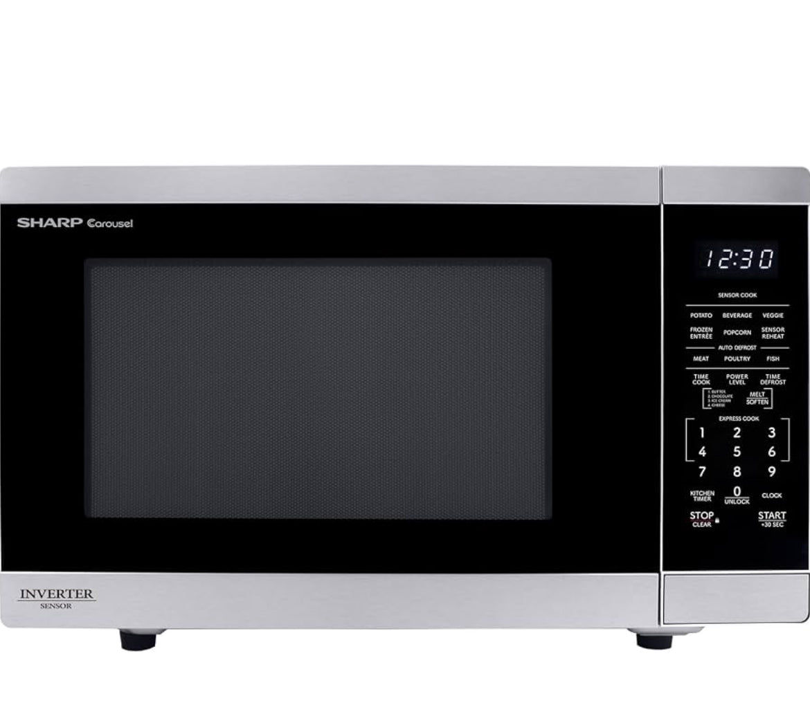 Sharp SMC1464KS 1.4 cu. ft. 1100W Stainless Steel Countertop Microwave Oven
Inverter Technology, 12.4" Carousel Turntable, Removable Turntable, Orville Redenbacher's Certified