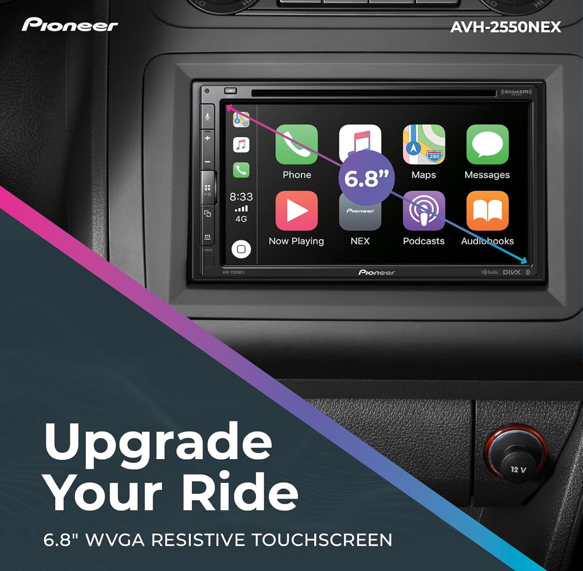Pioneer AVH-2550NEX 6.8" Capacitive Touchscreen Double Din Car Stereo
DVD Multimedia Receiver, Wired Apple CarPlay & Android Auto, Bluetooth, Backup Camera, SiriusXM, HD Radio, FLAC, Hi-Volt RCA