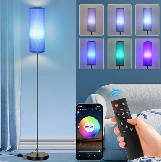 Vloerlampe Dimbaar 3 Kleurtemperature & Helderheid, Hoë Staande Lampe met Veelkleur, 800LM, 9W RGB LED Gloeilamp - Vlootblou Skerm
