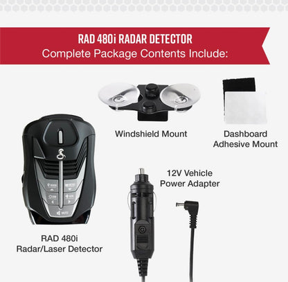Cobra RAD 480i Laserradarverklikker – Langafstandwaarneming, Bluetooth, versoenbaar met Apple CarPlay en Android Auto, LaserEye-voor- en agterwaarneming, digitale seinverwerking, swart