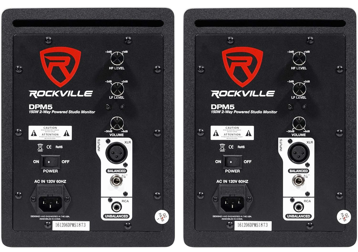 Rockville (2) DPM5C Dual Powered 5.25" 300 Watt Active Studio Monitor Speakers