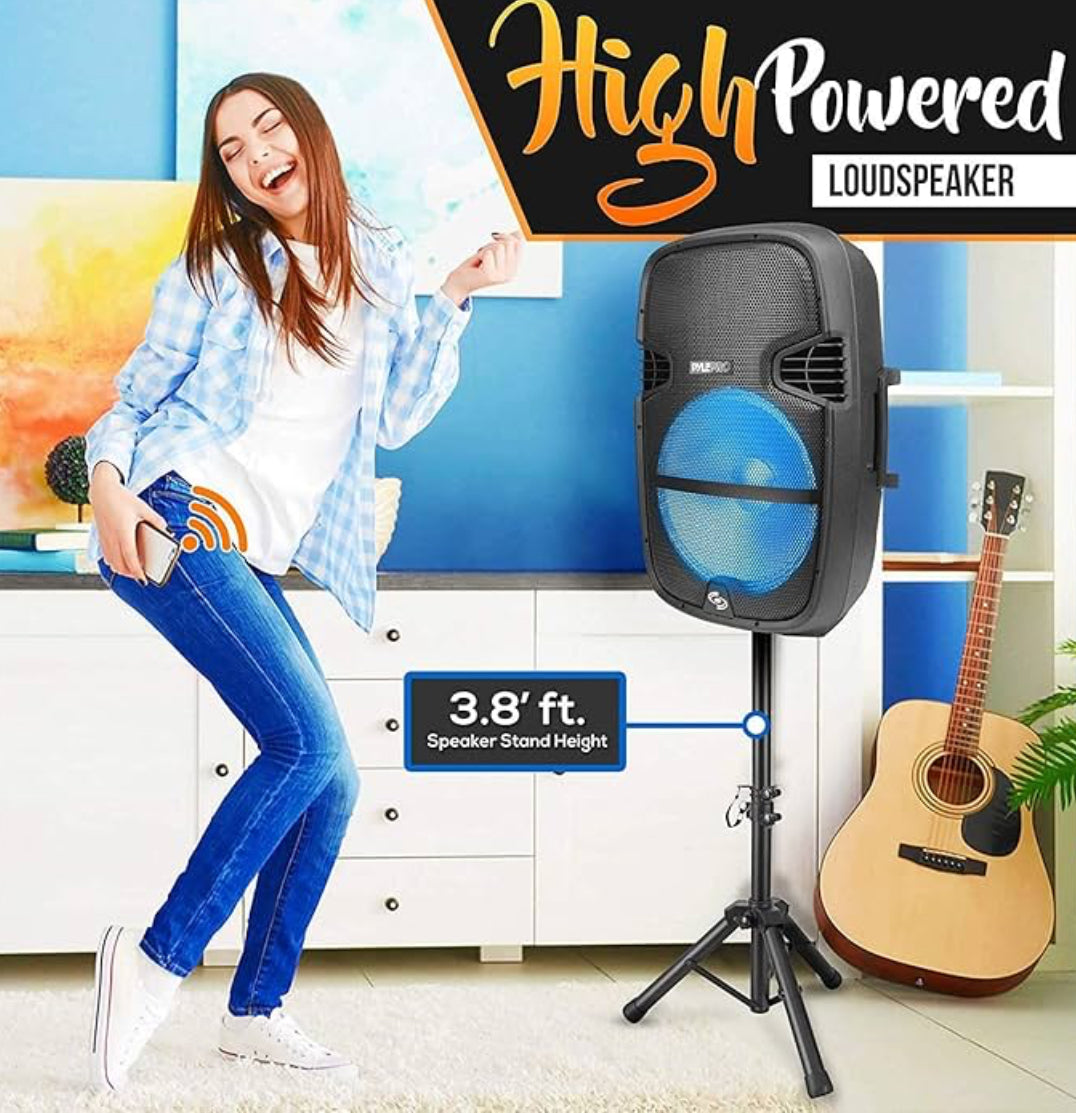 Portable Bluetooth PA Speaker System - 1000W w/Microphone in, Party Lights, USB SD Card Reader, FM Radio, Wheels - Remote Control