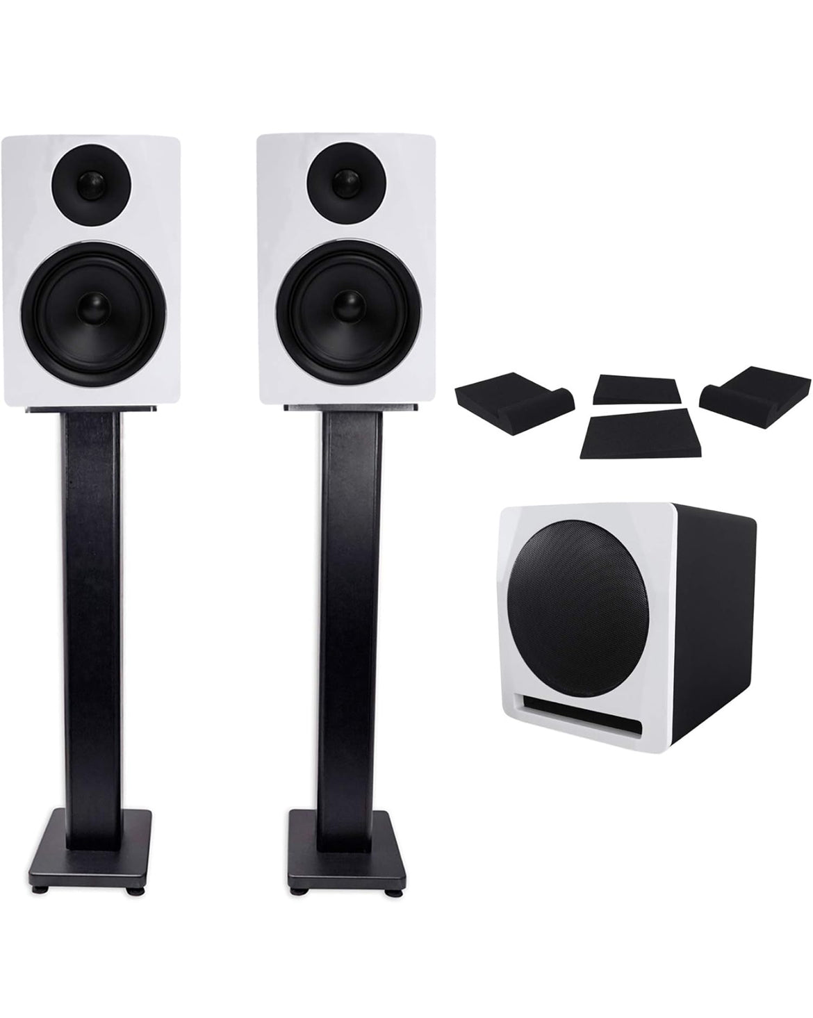 Rockville (2) APM6W 6.5" Powered Studio Monitors+Active 10" Subwoofer+Stands+Pads