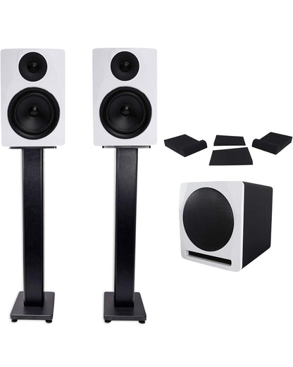 Rockville (2) APM6W 6.5" Aangedrewe Studio Monitors+Aktiewe 10" Subwoofer+Staanders+Kussings