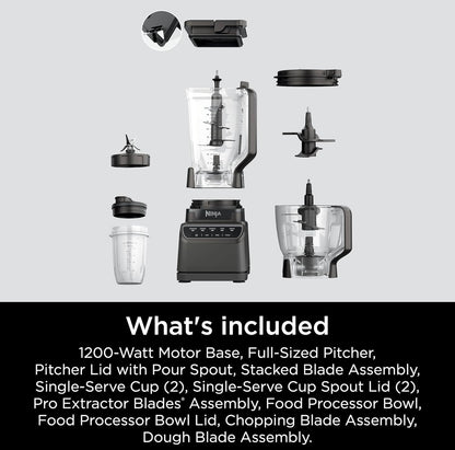 Ninja Blender, Kombuisstelsel vir-Smoothie, Bevrore, Uittreksel, Kap & Deeg, Kan, 8-koppie Voedselverwerker Totale Verpulering, 1200 Watt, BPA Vry -Donkergrys - BR601AMZ