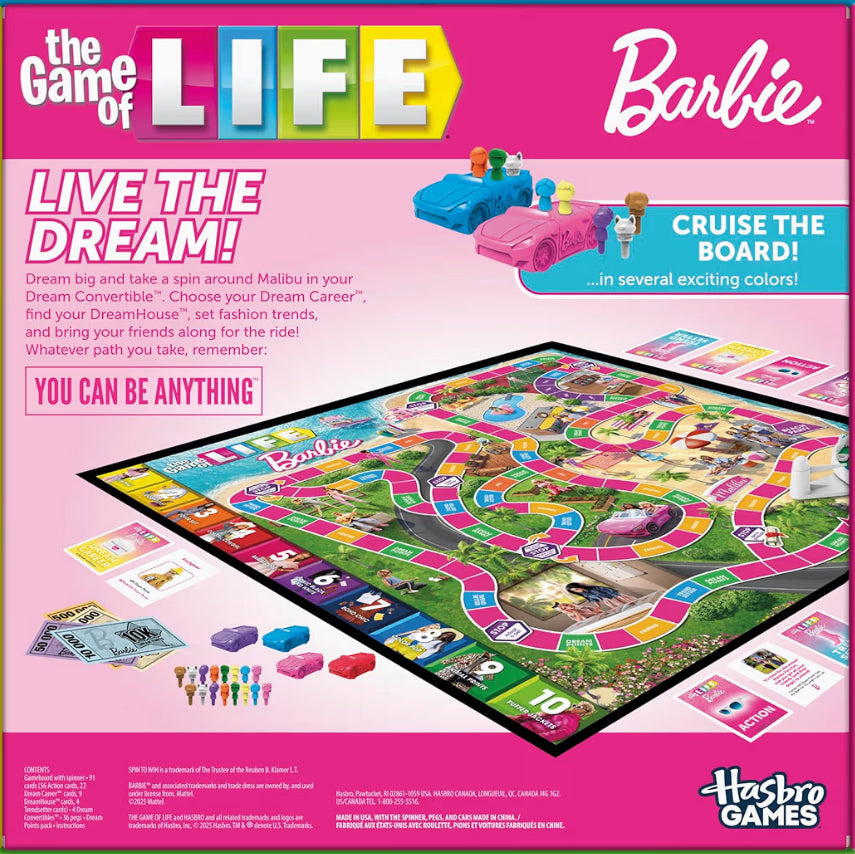 Hasbro Games The Game of Life: Barbie Edition Board Game - 2 to 4 Players | Fun Family Games for Kids and Adults