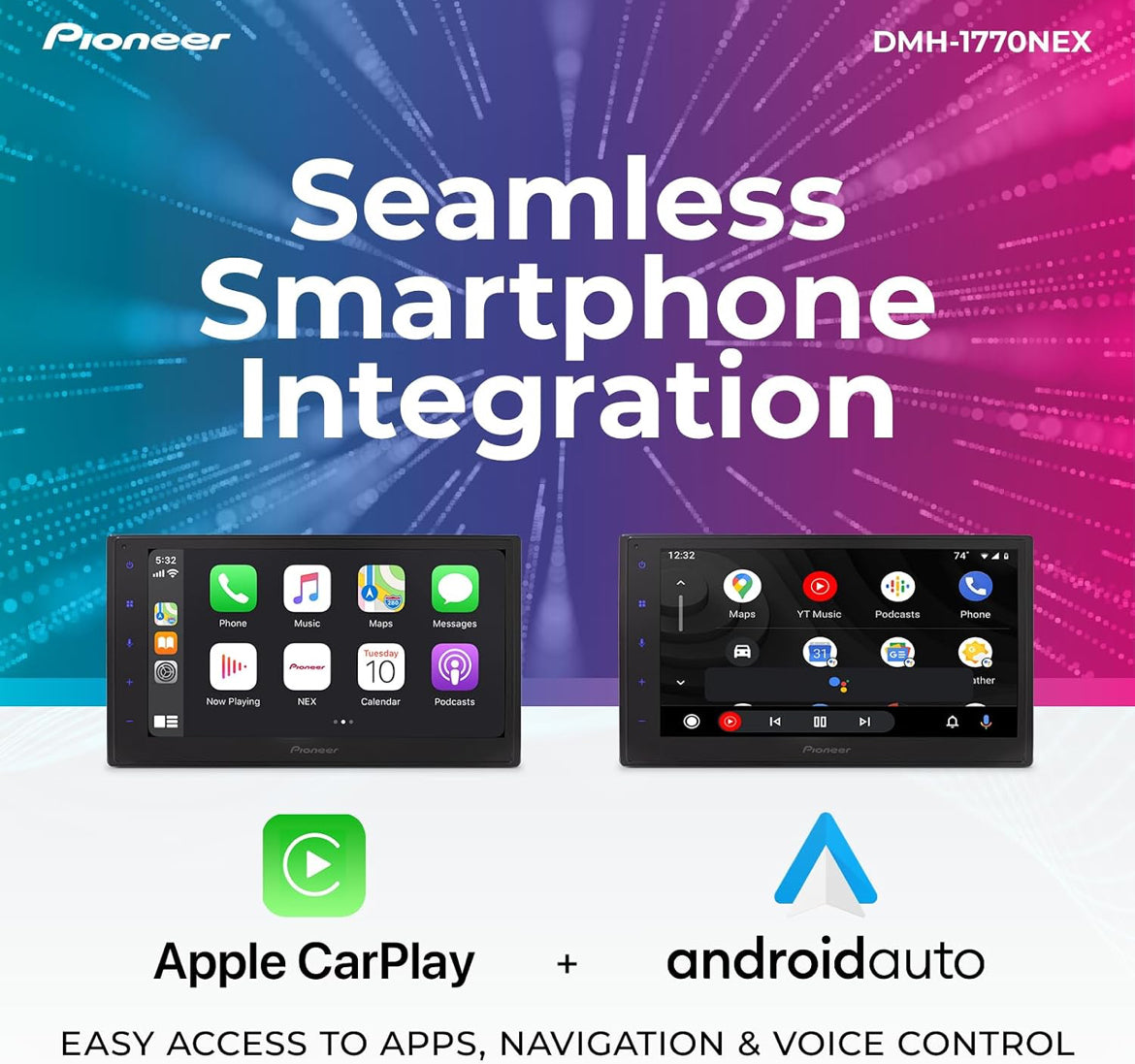 Pioneer 6.8" Capacitive Touchscreen Double Din Car StereoDigital Multimedia Receiver, Wired CarPlay & Android Auto, Bluetooth, Backup Cam, FLAC, AM/FM, Front/Rear/Sub RCA Preouts