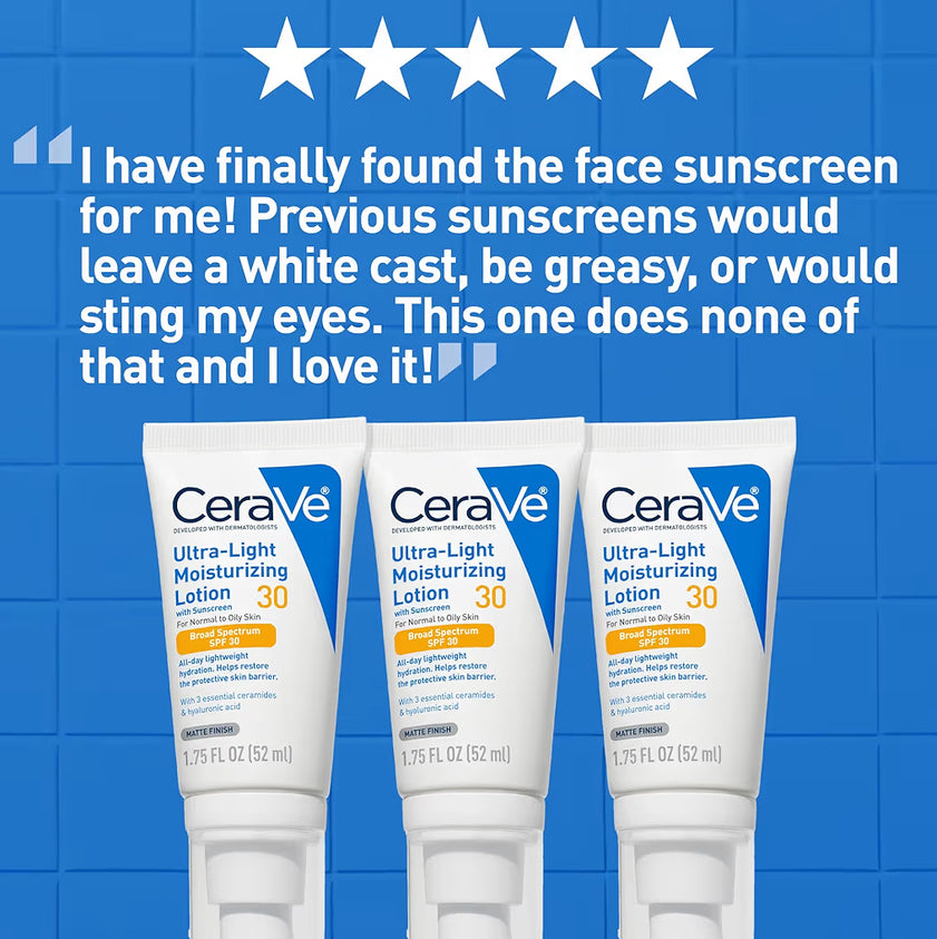 CeraVe Ultra-ligte Bevogtigende Melk met SPF 30 Geformuleer met Hialuronzuur & Smeriede - Mat Afwerking (1.7 Onse)