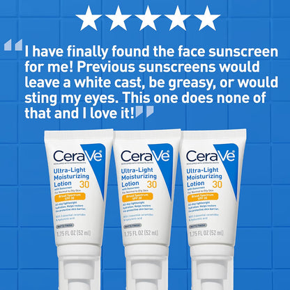 CeraVe Ultra-ligte Bevogtigende Melk met SPF 30 Geformuleer met Hialuronzuur & Smeriede - Mat Afwerking (1.7 Onse)