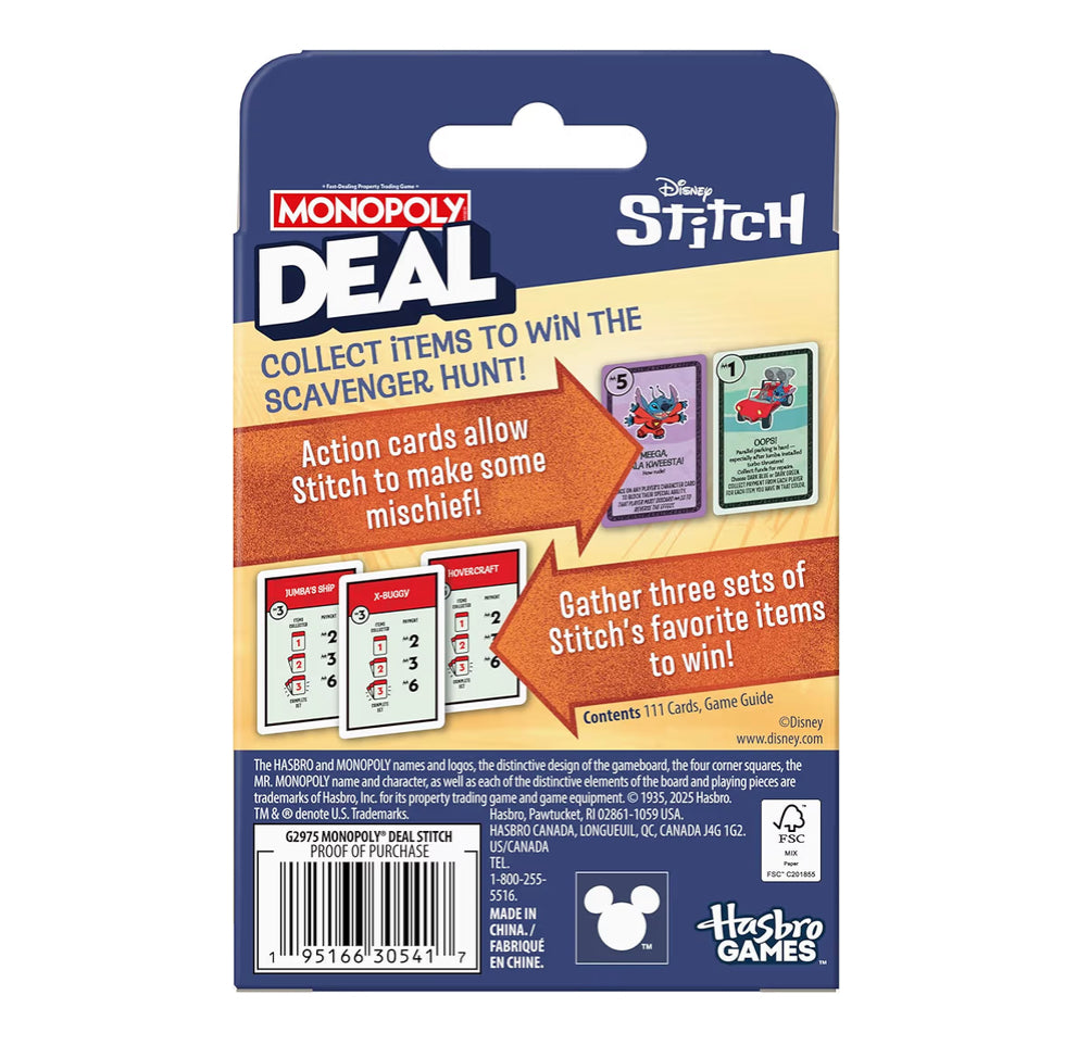 Monopoly Deal: Disney Stitch Edition Card Game | Based on Disney’s Lilo & Stitch Ages 8+| 2-5 Players