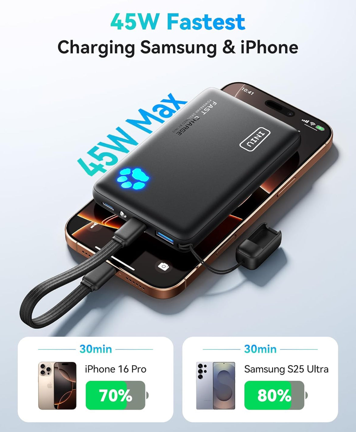 INIU Draagbare Laaier, Ligste 10000mAh 45W PD Kragbank, USB C in&uit Vinniglaai Battery Pak, Eksterne Foon Kragbank Versoenbaar met iPhone 16 15 14 13 Samsung S22 S21 Google iPad ens