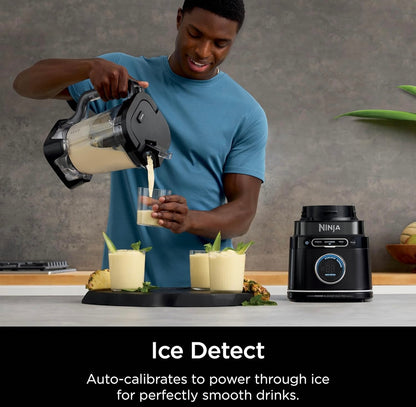 Ninja Detect Power Blender Pro + Persoonlike Enkelporsie, BlendSense Tegnologie Kompakte Kombuistoonbank, 1800 P-Watts, 2.1 L Kanne, (2) 710 ml Koppies - Swart TB301