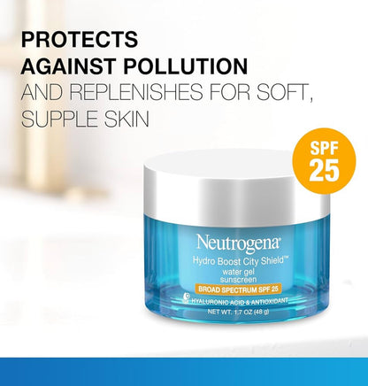 Neutrogena Hydro Boost City Shield Water Gel Gesigbevogtiger SPF 25 met Hialuronzuur, Olievrye en Nie-komedogeniese Gesigsroom (1.7 oz)