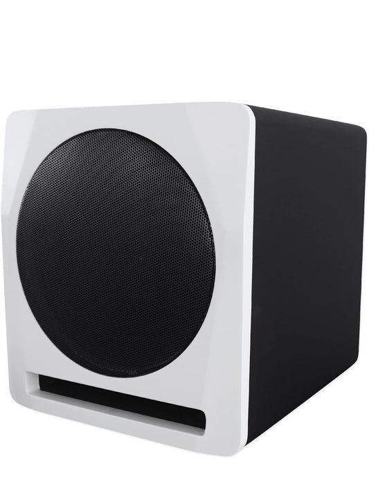 Rockville APM10W Aktiewe Studio Subwoofer in Wit, 10", 400W, MDF Hout, RCA/XLR/Opties, Vooraansluiting