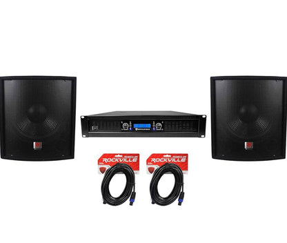 Rockville (2) SBG1158 15" Pro DJ PA Subwoofers+5000w 2-Kanaal Versterker+Kabels