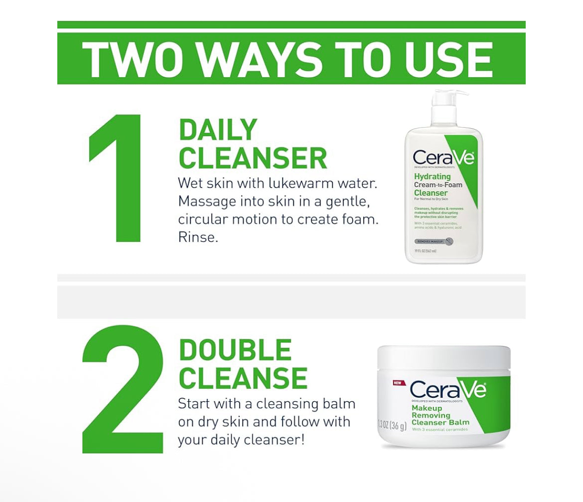 CeraVe Hydrating Cream To Foam Cleanser, Makeup Remover Face Wash For Dry Skin w/ Hyaluronic Acid, Normal To Dry Skin (19 Oz)