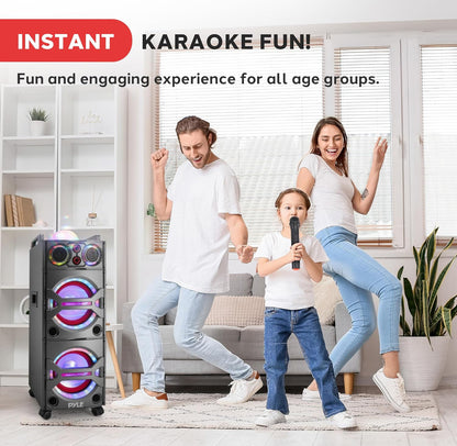 Draagbare Bluetooth PA Luidsprekerstelsel - 2000W Aktiewe Aangedrewe Buitestelsel met Mikrofooninvoer, Partytjieligte, USB SD Kaartleser, AUX/RCA/FM Radio, Wiele