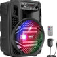 Rechargeable Bluetooth 300W Outdoor Bluetooth Speaker Portable PA System w/ 8” Subwoofer 1” Tweeter, Microphone In, Party Lights, MP3/USB, Radio, Remote