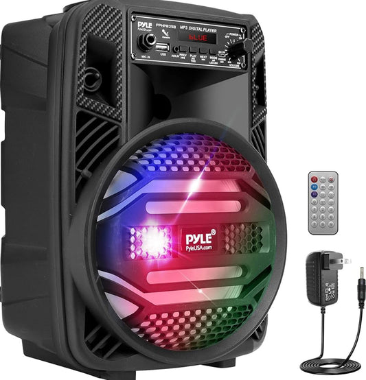 Rechargeable Bluetooth 300W Outdoor Bluetooth Speaker Portable PA System w/ 8” Subwoofer 1” Tweeter, Microphone In, Party Lights, MP3/USB, Radio, Remote